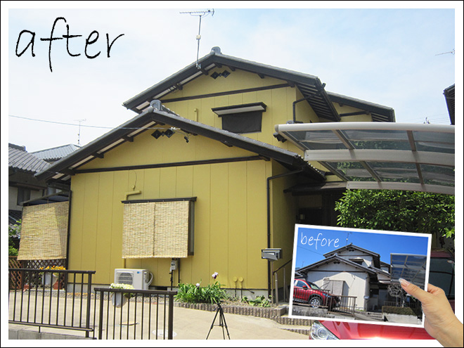 岐阜県土岐市Ｓ様邸、外壁塗装工事、施工前後外観全景写真